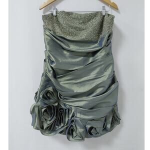 blush prom 9083 Beaded Strapless Dress Olive Solid Sleeveless Short Size 16